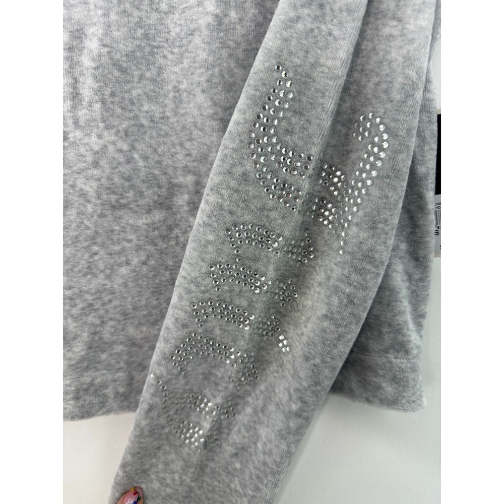 Juicy Couture Black Label Grey Velour Hoodie Pullover Rhinestone Size S Gothic - Picture 5 of 9